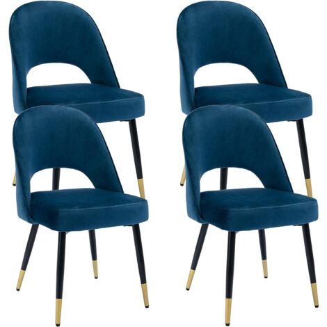 Wahson Office Chairs – Lot de 4 chaises en velours bleu – Pieds en métal robustes – Confortables et faciles à nettoyer – Pour salle à manger et cuisine