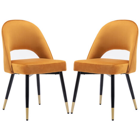 Wahson Office Chairs – Lot de 2 chaises en velours jaune – Pieds en métal – Confortables et faciles à nettoyer – Pour salle à manger et cuisine