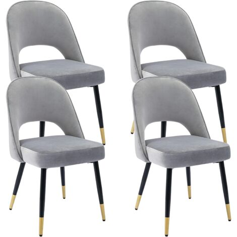 Wahson Office Chairs – Lot de 4 chaises en velours gris – Structure métal robuste – Confort optimal pour salle à manger et cuisine – Rembourrage en éponge