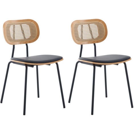 Wahson Office Chairs – Lot de 2 chaises en bois noir – Dossier en rotin – Coussins en cuir PU – Pieds métalliques robustes – Chaise salle à manger vintage