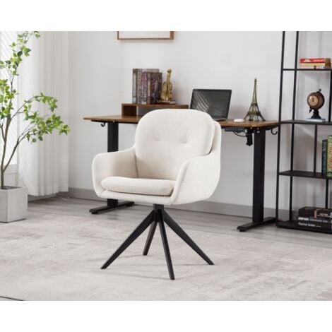 Chaise de Bureau Moderne Fauteuil de Bureau Rotation à 360° Chaise Bureau Erconomique avec Pieds en Métal, Chenille, Beige