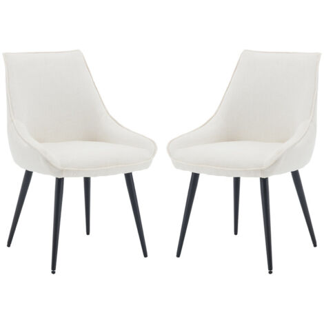 Wahson Office Chairs – Lot de 2 chaises salle à manger modernes – Coussin épais en chenille – Pieds en métal noir – Hauteur d'assise 49,5 cm – Blanc (1/5)