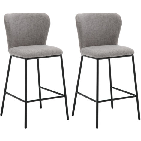 Wahson Office Chairs – Lot de 2 tabourets de bar modernes – Dossier confortable – Hauteur d'assise 66 cm – Revêtement en lin gris – Pour cuisine et salon (1/5)