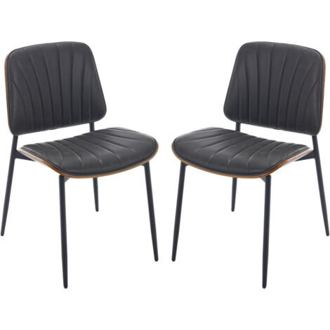 Wahson Office Chairs – Lot de 2 chaises de salle à manger en cuir PU – Pieds en métal noir – Dossier confortable – Dimensions 80x48x44.5 cm – Gris