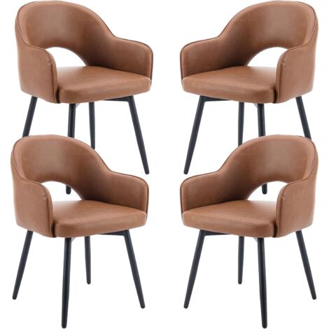 Wahson Office Chairs – Lot de 4 chaises en similicuir marron – Accoudoirs rembourrés – Chaise moderne pour salle à manger et salon – Dimensions 78x58x49 cm