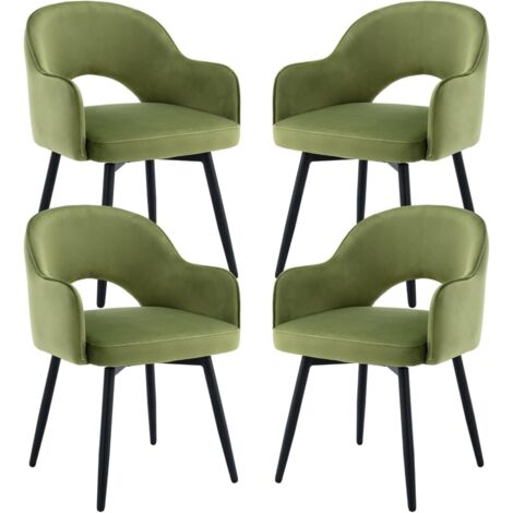 Wahson Office Chairs – Lot de 4 chaises en velours vert – Chaise salle à manger moderne avec accoudoirs – Coussin épais et dossier creux – Pieds en métal durables