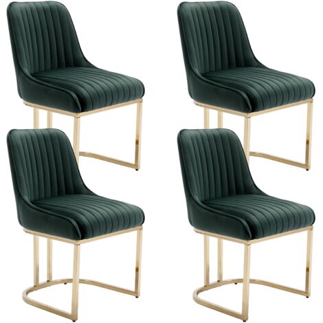 Wahson Office Chairs – Lot de 4 chaises de salle à manger en velours – Coussin épais 12 cm – Pieds en métal doré – Hauteur d'assise 47 cm – Vert