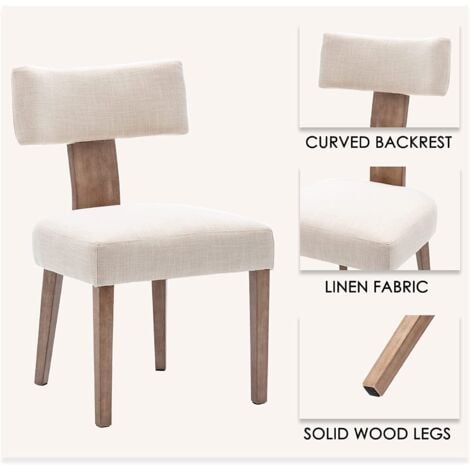 Lot de 4 Chaises Salle à Manger Chaise Cuisine en Lin Chaise Salon avec Pieds en Bois Massif Chaise Bois pour Cuisine, Beige
