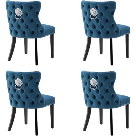 Wahson Office Chairs – Lot de 4 chaises salle à manger en velours bleu – Rembourrées épais – Pieds en bois massif – Hauteur d'assise 49 cm – Dimensions 83x49x52 cm