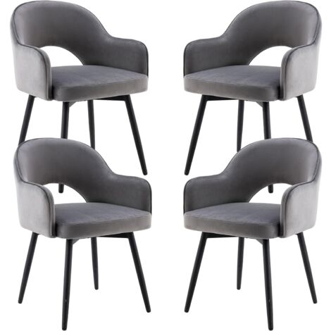 Wahson Office Chairs – Lot de 4 chaises en velours gris – Chaise salle à manger moderne avec accoudoirs – Rembourrée et pivotante 360° – Pieds en métal durable