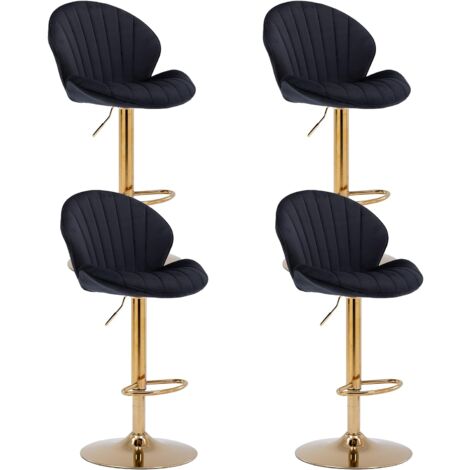 Wahson Tabouret de Bar Lot de 4 Chaise de Bar Réglable Tabourets Hauts avec Dossier pour Bar Cuisine, Velours, Noir (1/5)