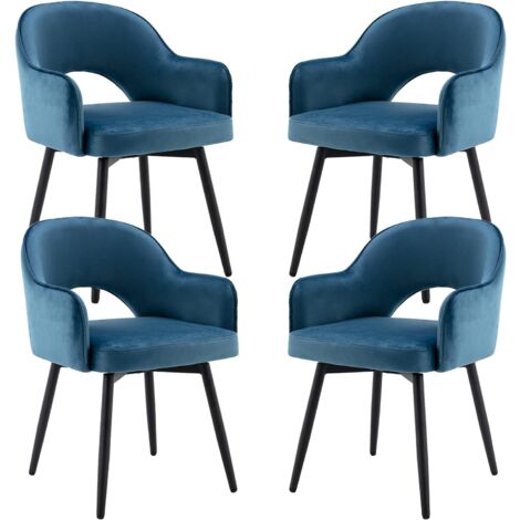 Wahson Office Chairs – Lot de 4 chaises en velours bleu – Chaise salle à manger moderne avec accoudoirs – Rembourrées pour confort – Pieds en métal durables
