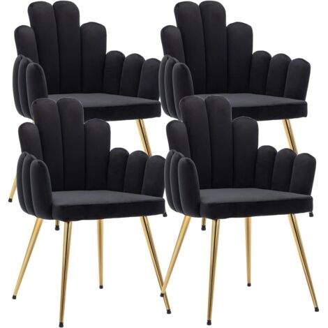 Wahson Office Chairs – Lot de 4 chaises de salle à manger en velours noir – Pieds en métal doré – Dossier ergonomique – Confort optimal – Hauteur d'assise 46,5 cm
