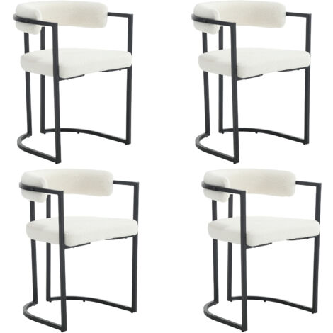 Wahson Office Chairs – Lot de 4 chaises de salle à manger moderne – Accoudoirs et dossier en fausse fourrure – Pieds en métal noir – Confort optimal