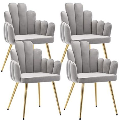 Wahson Office Chairs – Lot de 4 chaises en velours gris avec pieds dorés – Chaise moderne pour salle à manger, cuisine et salon – Confort optimal avec accoudoirs