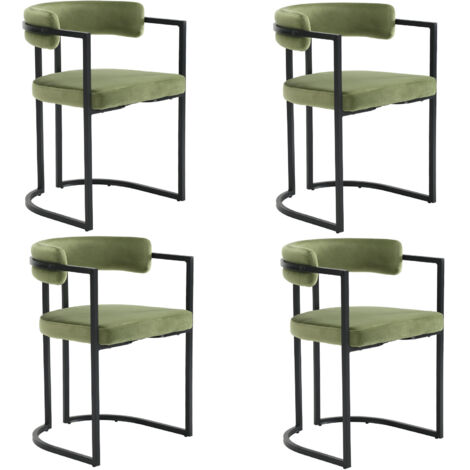 Wahson Lot de 4 Chaises en Velours,Chaise Salle à Manger Moderne avec Accoudoirs Dossier Chaise de Cuisine Pied en Métal, Vert