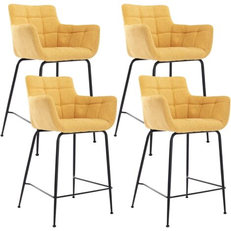 Wahson Tabouret de Bar en Tissu, Lot de 4 Chaise de Bar avec Accoudoirs Chaise Haute Cuisine pour Bar et Cuisine, Jaune