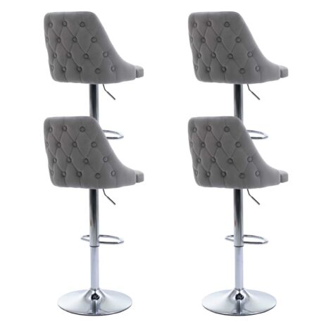 Lot de 4 Tabouret de Bar en Velours Chaises Hautes de Bar Réglable avec Dossier pour Cuisine, Gris