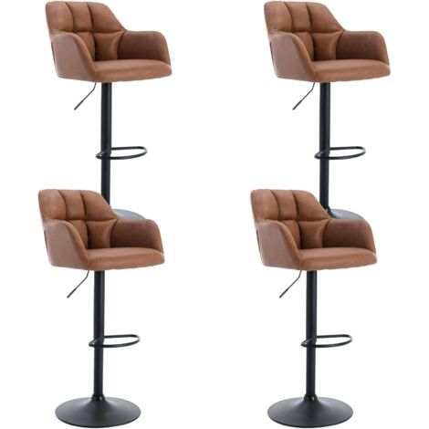 Wahson Office Chairs – Lot de 4 tabourets de bar réglables en hauteur – Cuir PU marron – Repose-pieds métal – Hauteur d'assise 65-87 cm