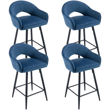 Wahson Tabouret de Bar en Velours, Lot de 4 Tabouret Rotation de 360 Degré Chaise Bar de Pied en Métal avec Repose-Pieds pour Bar, Bleu