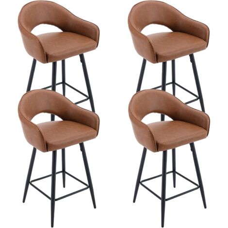 Wahson Office Chairs – Lot de 4 tabourets de bar en cuir PU – Rotation 360° – Repose-pieds intégré – Base en métal – Hauteur d'assise 66 cm – Marron