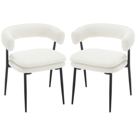 Wahson Office Chairs – Lot de 2 chaises de salle à manger en chenille – Coussin souple – Pieds en métal noir – Hauteur 73 cm – Largeur 60 cm – Blanc