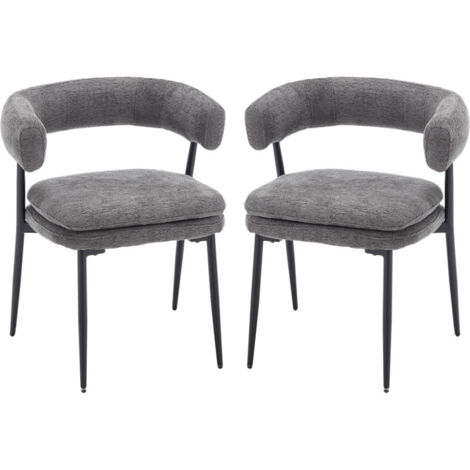 Wahson Office Chairs – Lot de 2 chaises de salle à manger en chenille – Coussin épais – Pieds en métal noir – Hauteur d'assise 49,5 cm – Gris moderne
