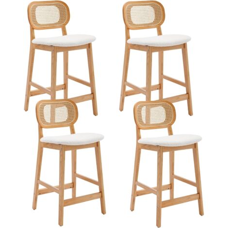 Wahson Office Chairs – Lot de 4 tabourets de bar en bois massif avec coussins en fausse fourrure – Hauteur d'assise 65cm – Style vintage pour cuisine et restaurant