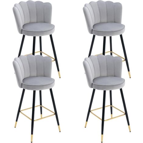 Wahson Office Chairs – Lot de 4 tabourets de bar en velours gris – Hauteur d'assise 66 cm – Pieds en métal noir – Design moderne pour îlot de cuisine
