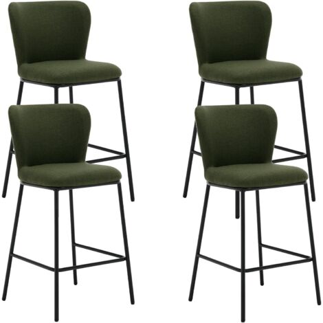 Wahson Office Chairs – Lot de 4 tabourets de bar modernes – Dossier rembourré en éponge – Revêtement lin vert – Hauteur d'assise 66 cm – Pour îlot de cuisine