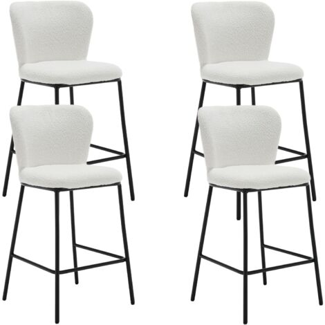 Wahson Office Chairs – Lot de 4 tabourets de bar modernes – Dossier confortable en fausse fourrure – Hauteur 95 cm – Assise 66 cm – Métal noir et éponge haute densité