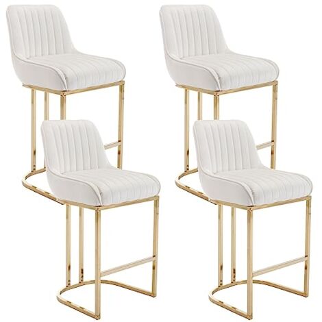 Wahson Office Chairs – Lot de 4 tabourets de bar en velours – Coussin épais – Pieds en métal doré – Hauteur d'assise 67 cm – Pour salles à manger et bars
