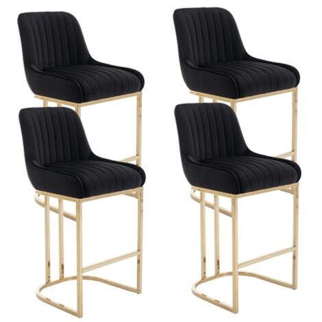 Wahson Office Chairs – Lot de 4 tabourets de bar en velours noir – Coussin épais – Pieds en métal doré – Hauteur d'assise 67 cm – Pour comptoirs et îlots de cuisine