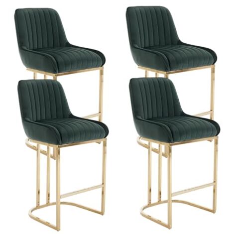 Wahson Office Chairs – Lot de 4 tabourets de bar en velours – Coussin épais – Pieds en métal doré – Hauteur d'assise 67 cm – Pour cuisines et cafés