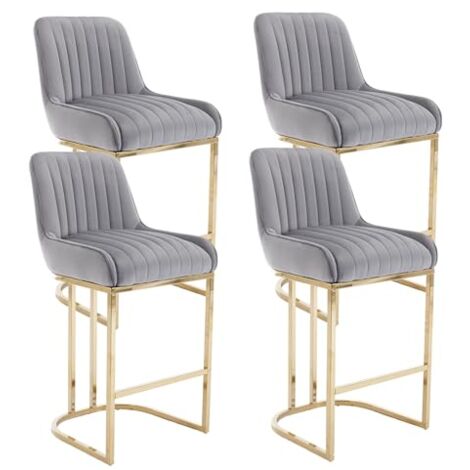 Wahson Office Chairs – Lot de 4 tabourets de bar en velours gris avec coussin épais – Pieds en métal doré – Hauteur d'assise 67 cm – Confort optimal pour cuisine et bars