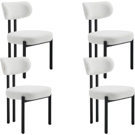 Wahson Office Chairs – Lot de 4 chaises en fausse fourrure – Confortables avec pieds en métal – Hauteur 83 cm, largeur 50 cm, assise 48.25 cm – Blanc
