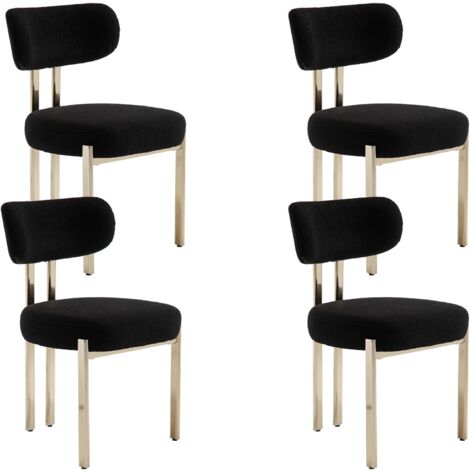 Wahson Office Chairs – Lot de 4 chaises en velours noir – Chaises salle à manger avec pieds en métal – Rembourrage en fausse fourrure – Hauteur d'assise 48.25 cm