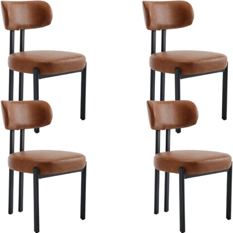 Wahson Office Chairs – Lot de 4 chaises en cuir PU marron – Chaises salle à manger avec pieds en métal – Confortables et imperméables – Hauteur d'assise 48.25cm