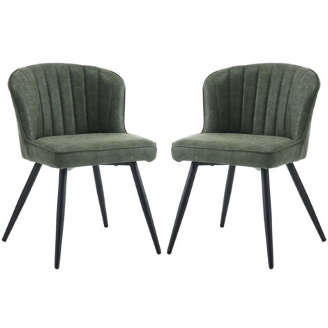 Wahson Office Chairs – Lot de 2 chaises de salle à manger en similicuir – Coussin épais – Pieds en métal noir – Hauteur d'assise 47.5 cm – Vert