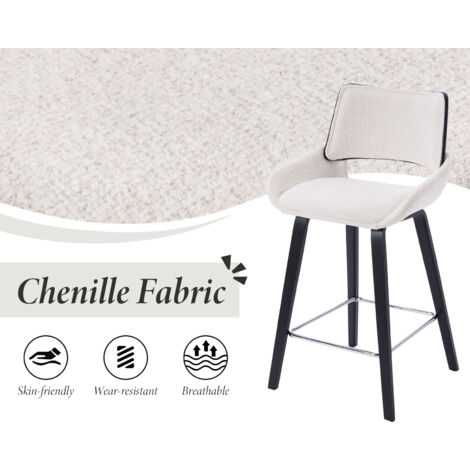 Tabourets De Bar DAYALANE Lot De 2 - Design Étoile De Mer, Tissu Chenille, Pieds Métal, Hauteur 100 Cm, Avoine