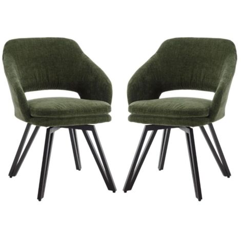 Wahson Office Chairs – Lot de 2 chaises salle à manger modernes avec accoudoirs – Pivotantes 180° – Rembourrage en chenille vert – Pieds en métal