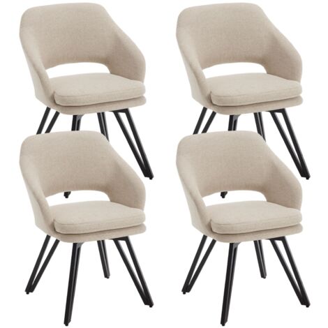 Wahson Office Chairs – Lot de 4 chaises de salle à manger pivotantes 180° – Accoudoirs rembourrés en lin – Pieds métalliques robustes – Confort optimal pour cuisine