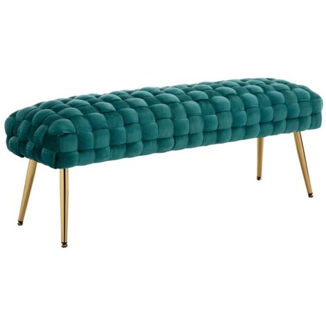 Wahson Office Chairs – Banc de lit en velours vert – Coussin épais – Pieds en métal plaqué or – Design moderne pour chambre et salon