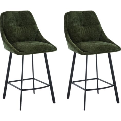 Tabourets de Bar pour Ilot Central Lot de 2 Chaises de Bar Haute Cuisine avec Coussin Confortable, Pied Métal, Vert, Wahson