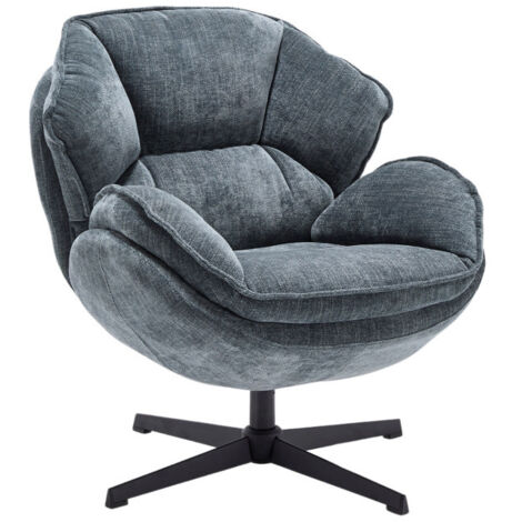 Wahson Fauteuil Relax en Chenille pour Salon, Fauteuil de Salon Pivotante Fauteuil Salon Moderne avec Coussin Epais, Cadre en Métal, Bleu