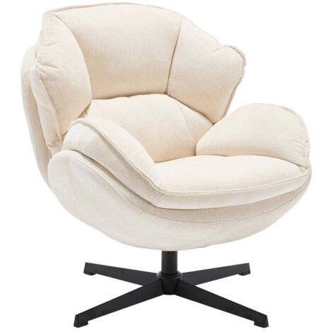 Fauteuil de Salon Pivotante Fauteuil Salon Moderne avec Coussin Epais, Cadre en Métal, Fauteuil Relax pour Salon, Blanc, Wahson
