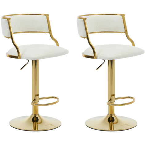 Wahson Office Chairs – Lot de 2 tabourets de bar réglables en velours – Coussin épais et pieds dorés – Pivotant 360° – Hauteur d'assise 62.5-83cm – Style rétro moderne