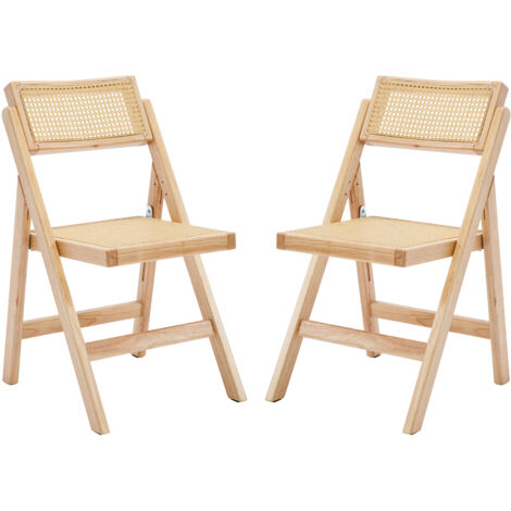 Wahson Office Chairs – Lot de 2 chaises pliantes en bois et rotin – Hauteur d'assise 46,5 cm – Design vintage pour salle à manger, salon, balcon