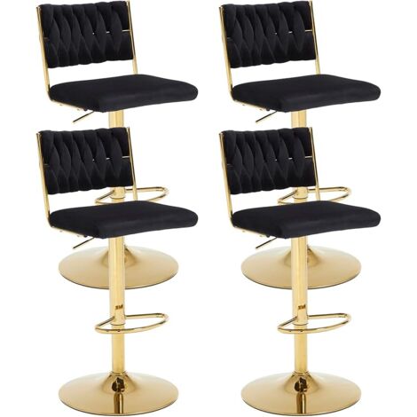 Tabouret de Bar Lot de 4 Tabourets en Velours Rotatif sur 360° Bar Réglable en Hauteur avec Dossier et Repose-Pieds, Noir, Wahson (1/5)