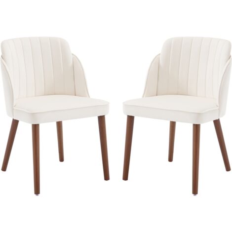 chairus Chaises de Salle à Manger Rétro avec Pied Bois Chaise de Cuisine Lot de 2 Chaise de Salon Velours sans Accoudoirs, Blanc